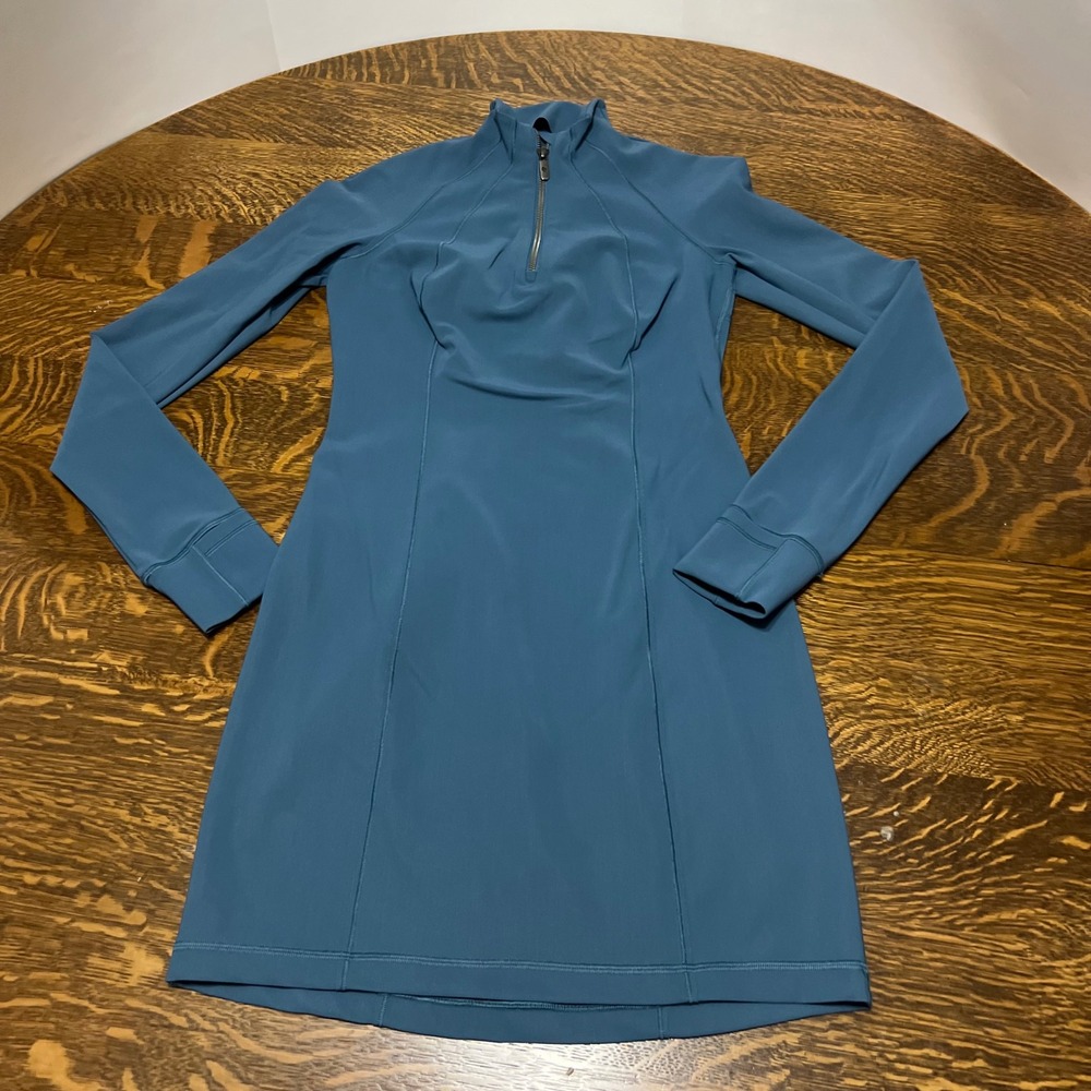 Lululemon Define Quarter Zip Dress Womens Blue Teal Long Sleeve Thumbholes